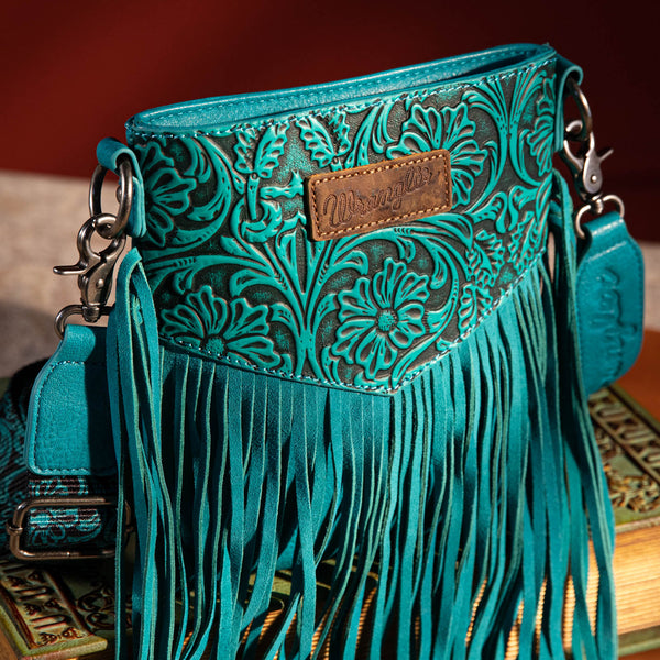 WG63-G8360 Wrangler Vintage Floral Embossed Fringe Crossbody