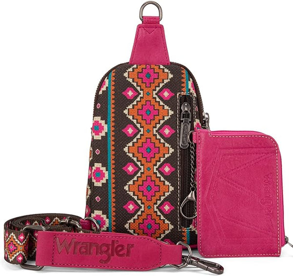 WG2205-210W Wrangler Aztec Print Crossbody Sling Chest Bag With Zip Ca ...