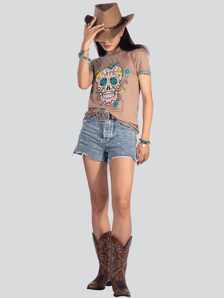 American Bling Women Sugar Skull Short Sleeve Shirt – Montana West