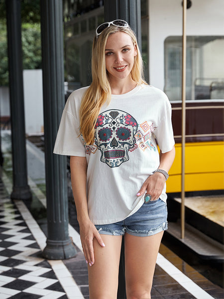 Dallas Cowboys Sugar Skull Short Sleeve Tee White / S