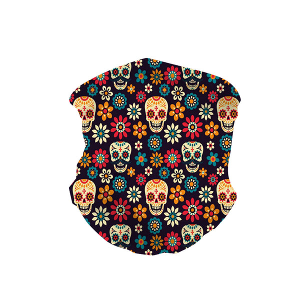 NFC-9007 Sugar Skull & Flower Print Neck Gaiter Face Mask Reusable,  Washable Bandana /Head Wrap Scarf-1Pcs/Pack