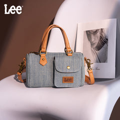 LEE58-001  LEE Denim Canvas Barrel Satchel Top Handle Crossbody Bag