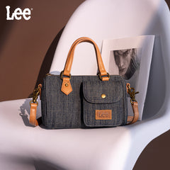 LEE58-001  LEE Denim Canvas Barrel Satchel Top Handle Crossbody Bag