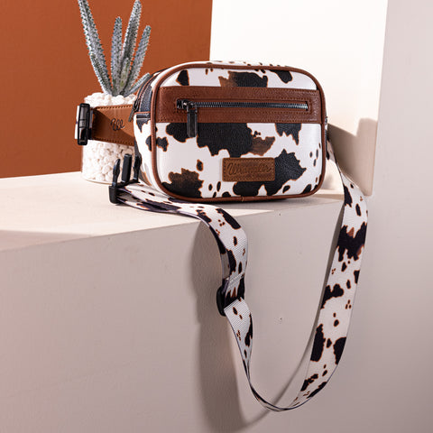 WG133-194  Wrangler Cow  Print Belt-Bag  - Brown