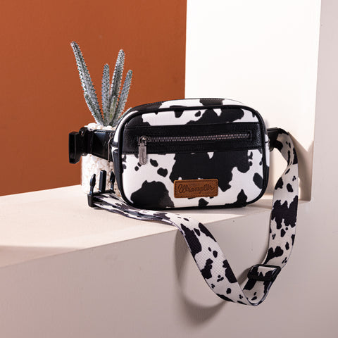 WG133-194  Wrangler Cow  Print Belt-Bag  - Black