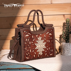 TR190G-8250  Trinity Ranch Floral Aztec Tooled Concealed Carry Tote/Crossbody