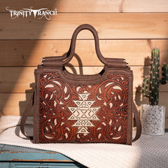 TR190G-8250  Trinity Ranch Floral Aztec Tooled Concealed Carry Tote/Crossbody