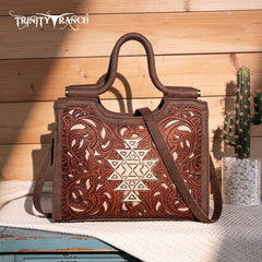 TR190G-8250  Trinity Ranch Floral Aztec Tooled Concealed Carry Tote/Crossbody