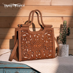 TR190G-8250  Trinity Ranch Floral Aztec Tooled Concealed Carry Tote/Crossbody