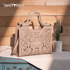 TR190G-8250  Trinity Ranch Floral Aztec Tooled Concealed Carry Tote/Crossbody