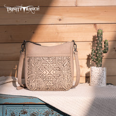 TR190-8360   Trinity Ranch Floral Aztec Tooled Crossbody