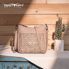 TR190-8360   Trinity Ranch Floral Aztec Tooled Crossbody