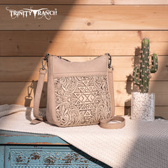 TR190-8360   Trinity Ranch Floral Aztec Tooled Crossbody