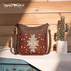 TR190-8360   Trinity Ranch Floral Aztec Tooled Crossbody