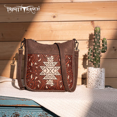 TR190-8360   Trinity Ranch Floral Aztec Tooled Crossbody