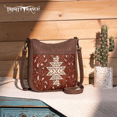 TR190-8360   Trinity Ranch Floral Aztec Tooled Crossbody