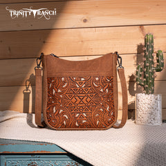 TR190-8360   Trinity Ranch Floral Aztec Tooled Crossbody