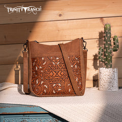 TR190-8360   Trinity Ranch Floral Aztec Tooled Crossbody