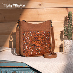 TR190-8360   Trinity Ranch Floral Aztec Tooled Crossbody