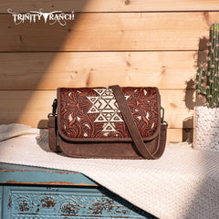 TR190-8367   Trinity Ranch Floral Aztec Tooled Crossbody