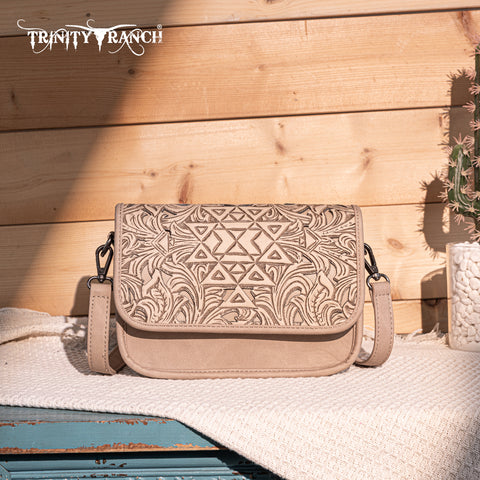 TR190-8367   Trinity Ranch Floral Aztec Tooled Crossbody