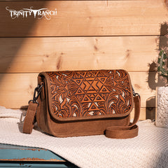 TR190-8367   Trinity Ranch Floral Aztec Tooled Crossbody