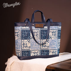 WG138-2002 Wrangler Paisley Pattern Dual Sided Print Tote- Jean