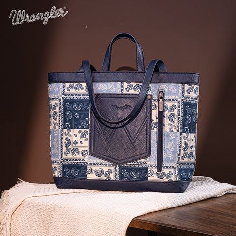 WG138-2002 Wrangler Paisley Pattern Dual Sided Print Tote- Jean