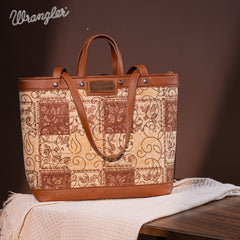 WG138-2002 Wrangler Paisley Pattern Dual Sided Print Tote- Brown