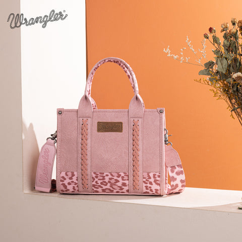 WG102-8120S  Wrangler Leopard  Print Concealed Carry Tote/Crossbody - Pink