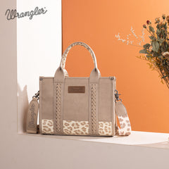 WG102-8120S  Wrangler Leopard Print Concealed Carry Tote/Crossbody - Tan