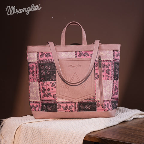 WG138-2002 Wrangler Paisley Pattern Dual Sided Print Tote- Pink