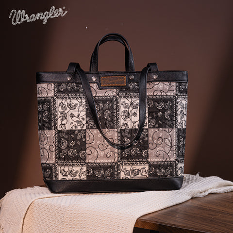 WG138-2002 Wrangler Paisley Pattern Dual Sided Print Tote- Black