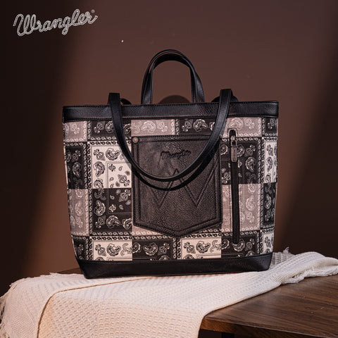 WG138-2002 Wrangler Paisley Pattern Dual Sided Print Tote- Black