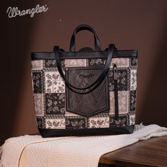 WG138-2002 Wrangler Paisley Pattern Dual Sided Print Tote- Black