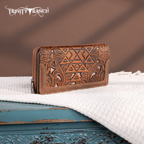 TR190-W010  Trinity Ranch Floral Aztec Tooled Collection Wallet