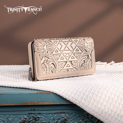 TR190-W010  Trinity Ranch Floral Aztec Tooled Collection Wallet