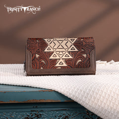 TR190-W010  Trinity Ranch Floral Aztec Tooled Collection Wallet