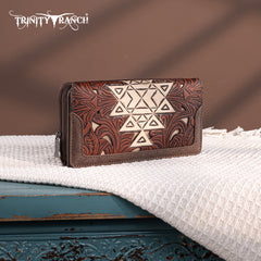 TR190-W010  Trinity Ranch Floral Aztec Tooled Collection Wallet