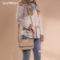 TR190-8367   Trinity Ranch Floral Aztec Tooled Crossbody