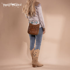 TR190-8360   Trinity Ranch Floral Aztec Tooled Crossbody