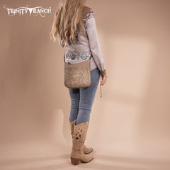 TR190-8360   Trinity Ranch Floral Aztec Tooled Crossbody