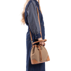 LEE53-003  LEE  Waxed Canvas Drawstring Hobo Bag/Crossbody