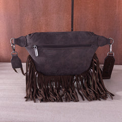 MW1276-194 Montana West Floral Tooled Fringe  Fanny Pack - Coffee