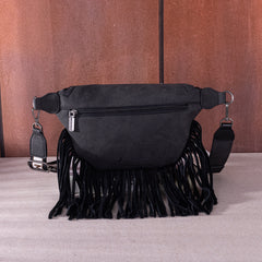 MW1276-194 Montana West Floral Tooled Fringe  Fanny Pack - Black