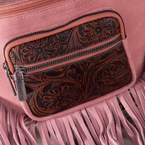 MW1276-194 Montana West Floral Tooled Fringe  Fanny Pack - Pink