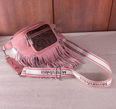 MW1276-194 Montana West Floral Tooled Fringe  Fanny Pack - Pink