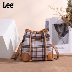 LEE54-001  LEE Plaid Canvas Drawstring Bucket Bag/Crossbody