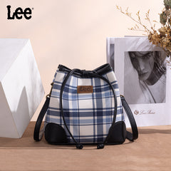 LEE54-001  LEE Plaid Canvas Drawstring Bucket Bag/Crossbody