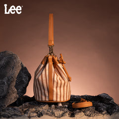 LEE61-002  LEE Striped Canvas Drawstring Hobo Bucket Bag/Crossbody